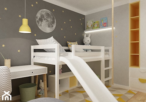 pokój dziecięcy - Mały szary pokój dziecka dla dziecka dla chłopca dla dziewczynki, styl skandynawski - zdjęcie od Grafika i Projekt architektura wnętrz