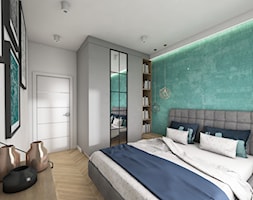 Duża biała szara turkusowa sypialnia, styl industrialny - zdjęcie od Grafika i Projekt architektura wnętrz