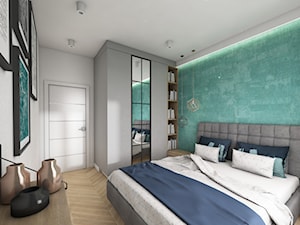 Duża biała szara turkusowa sypialnia, styl industrialny - zdjęcie od Grafika i Projekt architektura wnętrz