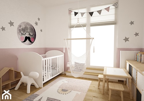 mieszkanie 105m2 z heksagonami - Średni beżowy różowy pokój dziecka dla dziecka dla dziewczynki, styl skandynawski - zdjęcie od Grafika i Projekt architektura wnętrz