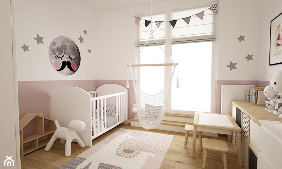 mieszkanie 105m2 z heksagonami - Średni beżowy różowy pokój dziecka dla dziecka dla dziewczynki, styl skandynawski - zdjęcie od Grafika i Projekt architektura wnętrz