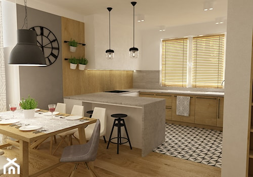 Projekt mieszkania 90m2 ochota - Średnia otwarta z salonem biała kuchnia w kształcie litery u, styl nowoczesny - zdjęcie od Grafika i Projekt architektura wnętrz