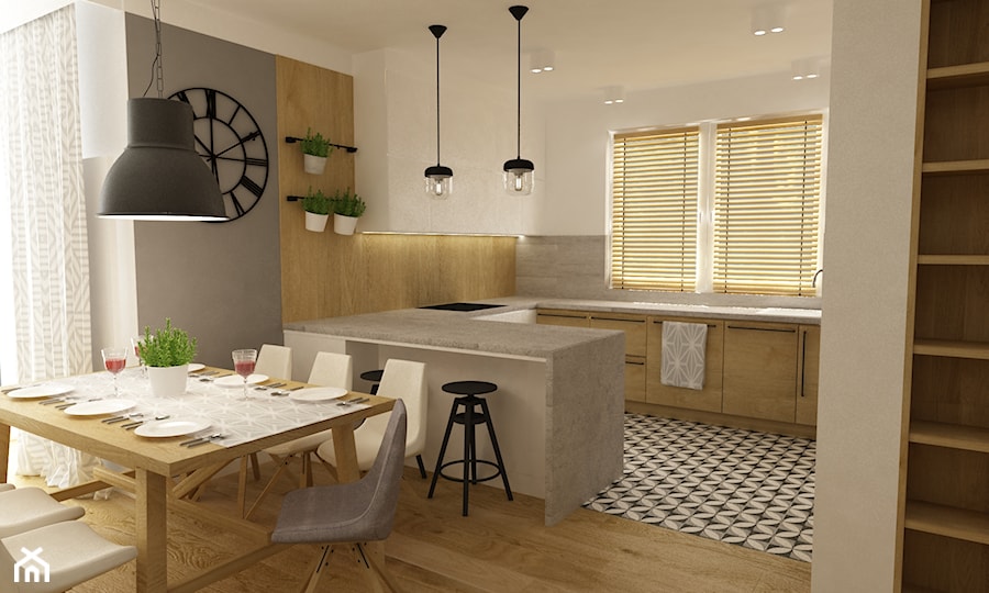 Projekt mieszkania 90m2 ochota - Średnia otwarta z salonem biała kuchnia w kształcie litery u, styl nowoczesny - zdjęcie od Grafika i Projekt architektura wnętrz