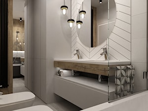 łazienki w stylu skandynawskim - Mała bez okna z lustrem z dwoma umywalkami z punktowym oświetleniem ... - zdjęcie od Grafika i Projekt architektura wnętrz