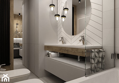 łazienki w stylu skandynawskim - Mała bez okna z lustrem z dwoma umywalkami z punktowym oświetleniem łazienka, styl nowoczesny - zdjęcie od Grafika i Projekt architektura wnętrz