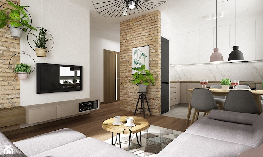 mieszkanie 60m2 lekko loft - Salon, styl industrialny - zdjęcie od Grafika i Projekt architektura wnętrz