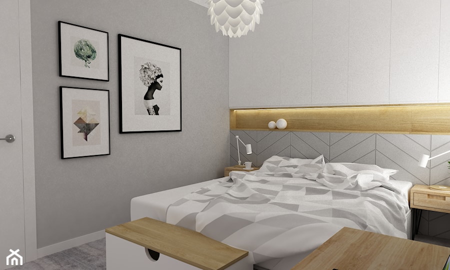 mieszkanie z miętą 80m2 - Średnia szara sypialnia, styl skandynawski - zdjęcie od Grafika i Projekt architektura wnętrz