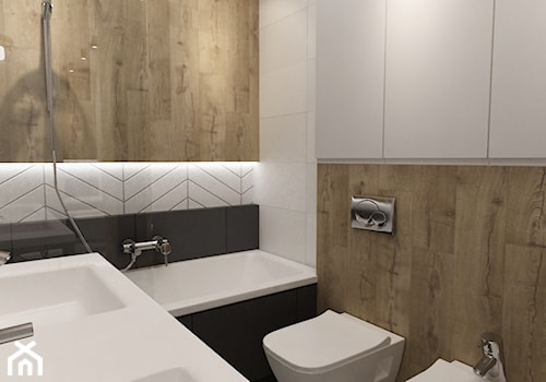 łazienki w stylu skandynawskim - Mała bez okna z dwoma umywalkami z punktowym oświetleniem łazienka, ... - zdjęcie od Grafika i Projekt architektura wnętrz
