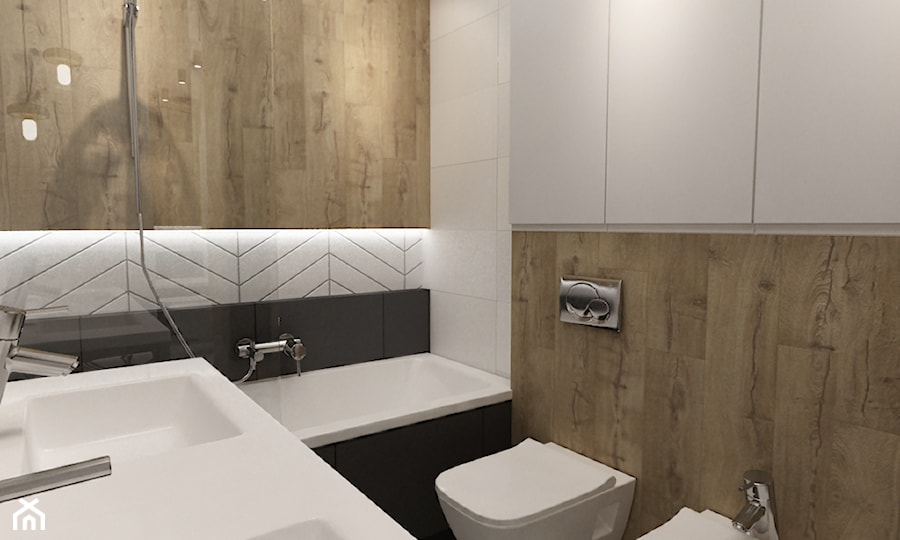 łazienki w stylu skandynawskim - Mała bez okna z dwoma umywalkami z punktowym oświetleniem łazienka, styl nowoczesny - zdjęcie od Grafika i Projekt architektura wnętrz