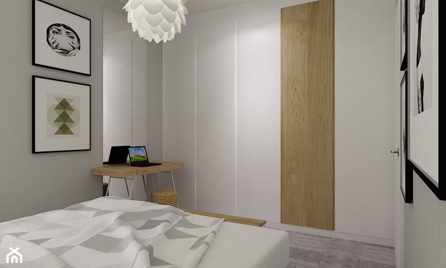 mieszkanie z miętą 80m2 - Średnia biała z biurkiem sypialnia, styl skandynawski - zdjęcie od Grafika i Projekt architektura wnętrz
