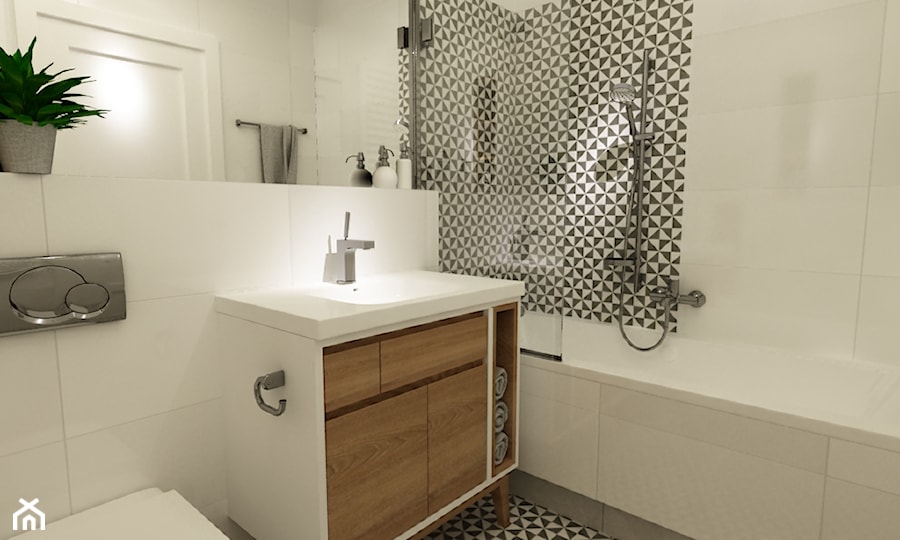 łazienki w stylu skandynawskim - Mała bez okna z lustrem łazienka, styl skandynawski - zdjęcie od Grafika i Projekt architektura wnętrz