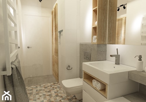łazienki w stylu skandynawskim - Mała bez okna z punktowym oświetleniem łazienka, styl skandynawski - zdjęcie od Grafika i Projekt architektura wnętrz