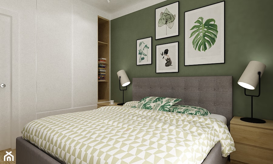 mieszkanie 70m2 w stylu urban jungle - Średnia zielona sypialnia, styl skandynawski - zdjęcie od Grafika i Projekt architektura wnętrz