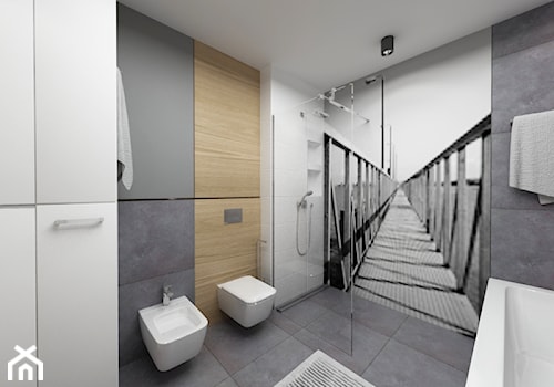 łazienki w stylu skandynawskim - Duża bez okna ze szkłem na ścianie z punktowym oświetleniem łazienka, styl nowoczesny - zdjęcie od Grafika i Projekt architektura wnętrz
