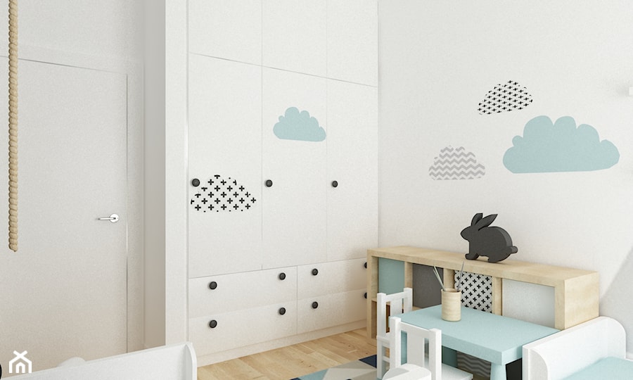 pokój dziecięcy - Mały biały pokój dziecka dla niemowlaka dla chłopca dla dziewczynki, styl skandynawski - zdjęcie od Grafika i Projekt architektura wnętrz
