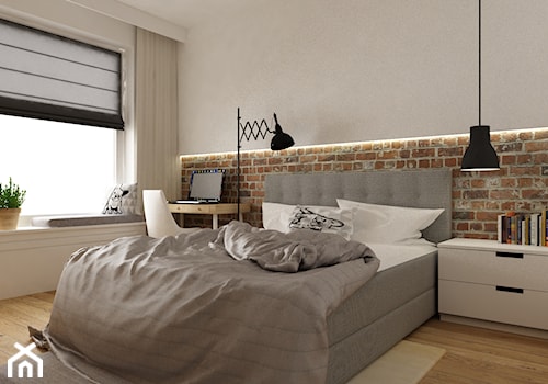 mieszkanie jasne w stylu nowoczesnym/skandynawskim 60m2 - Średnia biała z biurkiem sypialnia, styl skandynawski - zdjęcie od Grafika i Projekt architektura wnętrz