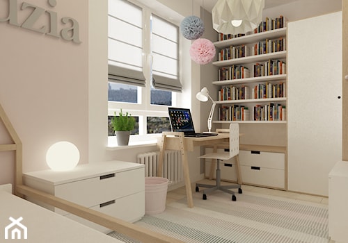 pokój dziecięcy - Średni biały różowy pokój dziecka dla nastolatka dla dziewczynki, styl skandynawski - zdjęcie od Grafika i Projekt architektura wnętrz