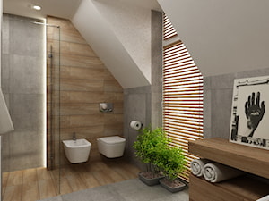 Dom Falenica 150 m2 styl nowoczesny - Średnia na poddaszu łazienka z oknem, styl nowoczesny - zdjęcie od Grafika i Projekt architektura wnętrz