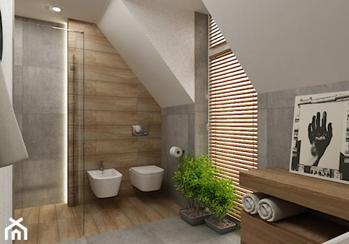 Dom Falenica 150 m2 styl nowoczesny - Średnia na poddaszu łazienka z oknem, styl nowoczesny - zdjęcie od Grafika i Projekt architektura wnętrz
