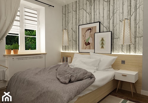 metamorfoza mieszkania 50 m2 w kamienicy - Mała biała szara sypialnia, styl skandynawski - zdjęcie od Grafika i Projekt architektura wnętrz
