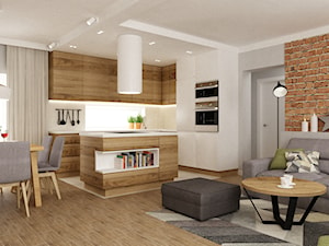 dom ok 100m2 metamorfoza - Średni biały brązowy salon z kuchnią z jadalnią, styl nowoczesny - zdjęcie od Grafika i Projekt architektura wnętrz