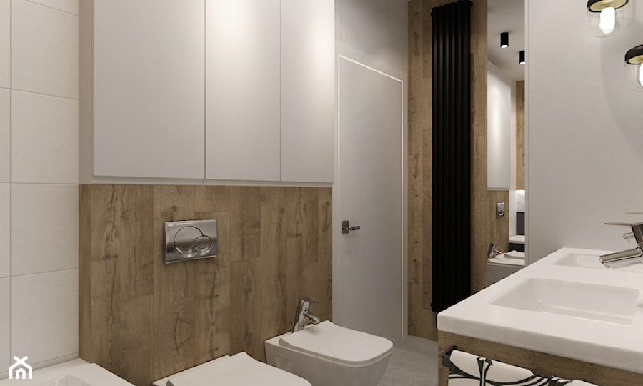 łazienki w stylu skandynawskim - Średnia bez okna z dwoma umywalkami łazienka, styl nowoczesny - zdjęcie od Grafika i Projekt architektura wnętrz