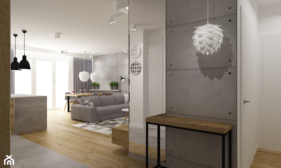 mieszkanie 80m2 metamorfoza - Średni biały hol / przedpokój, styl industrialny - zdjęcie od Grafika i Projekt architektura wnętrz