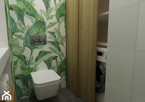 mieszkanie mokotów 80m2 w stylu urban jungle 2 - Mała z pralką / suszarką ze szkłem na ścianie łazienka, styl skandynawski - zdjęcie od Grafika i Projekt architektura wnętrz