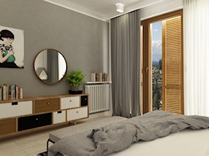 sypialnie nowoczesne - Średnia szara sypialnia z balkonem / tarasem, styl minimalistyczny - zdjęcie od Grafika i Projekt architektura wnętrz