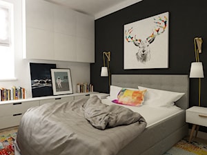 Mieszkanie na Woli Warszawa 54m2 - Średnia biała czarna sypialnia, styl minimalistyczny - zdjęcie od Grafika i Projekt architektura wnętrz