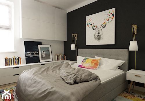 Mieszkanie na Woli Warszawa 54m2 - Średnia biała czarna sypialnia, styl minimalistyczny - zdjęcie od Grafika i Projekt architektura wnętrz