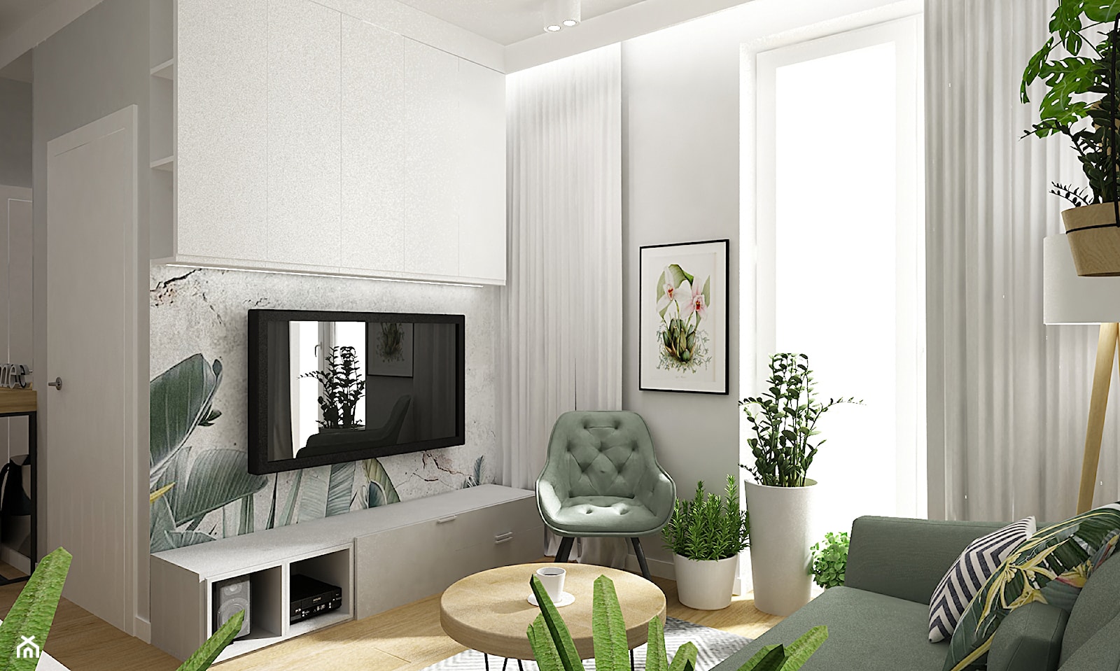 mieszkanie 55m2 szaro zielone - Salon, styl nowoczesny - zdjęcie od Grafika i Projekt architektura wnętrz - Homebook