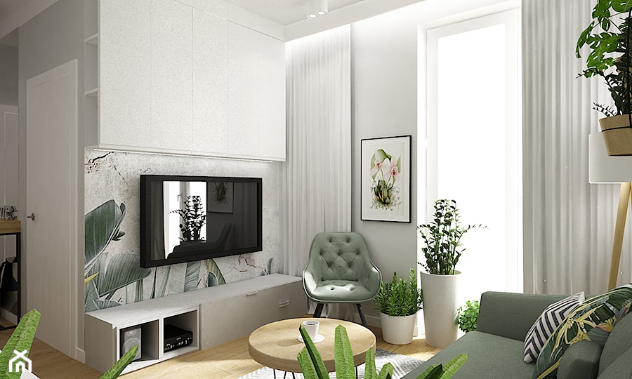 mieszkanie 55m2 szaro zielone - Salon, styl nowoczesny - zdjęcie od Grafika i Projekt architektura wnętrz