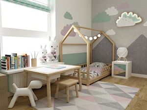mieszkanie z miętą 80m2 - Mały biały różowy szary zielony pokój dziecka dla dziecka dla dziewczynki, styl skandynawski - zdjęcie od Grafika i Projekt architektura wnętrz