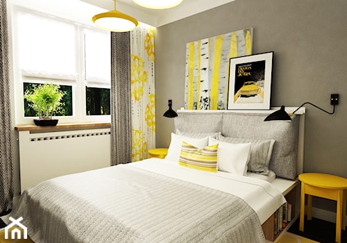 żółty i szary w sypialni - zdjęcie od Grafika i Projekt architektura wnętrz
