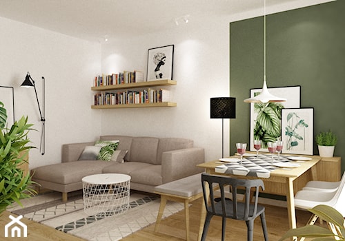 mieszkanie 70m2 w stylu urban jungle - Średnia biała zielona jadalnia w salonie, styl skandynawski - zdjęcie od Grafika i Projekt architektura wnętrz