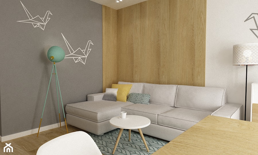 mieszkanie 45 m2 pod biuro/wynajem - Średni beżowy biały szary salon z jadalnią, styl skandynawski - zdjęcie od Grafika i Projekt architektura wnętrz