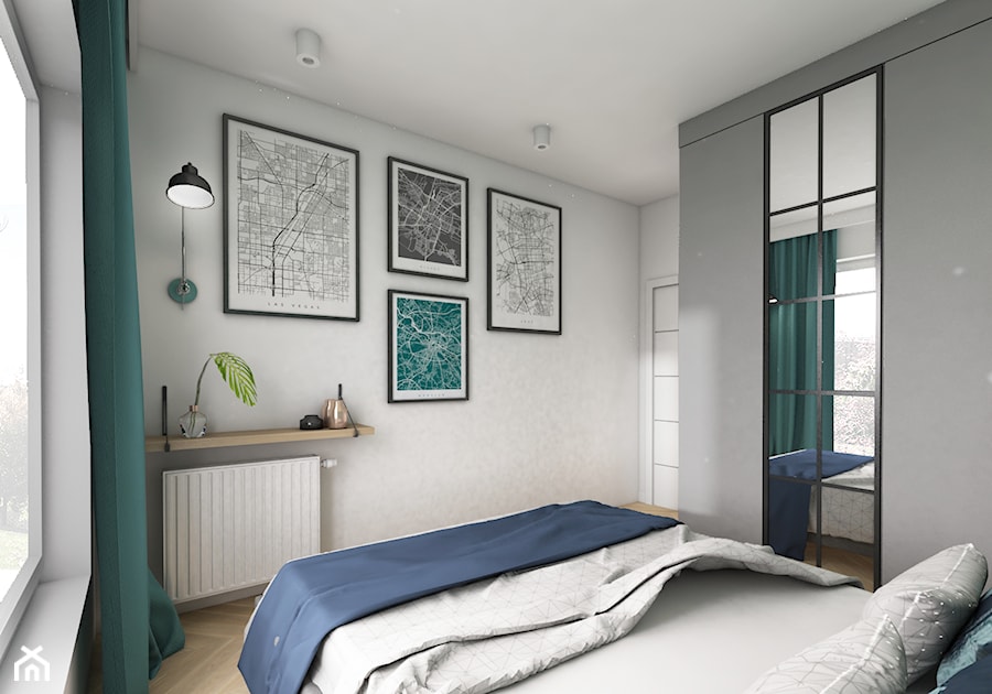 mieszkanie 40m2 lekko industrialne - Mała szara sypialnia, styl industrialny - zdjęcie od Grafika i Projekt architektura wnętrz