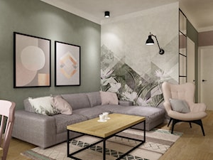 mieszkanie 70m2 z dekorem brudnego różu,zieleni i czerni - Salon, styl nowoczesny - zdjęcie od Grafika i Projekt architektura wnętrz