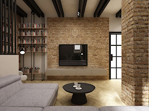 dom 300m2 szaro beż - Salon, styl industrialny - zdjęcie od Grafika i Projekt architektura wnętrz