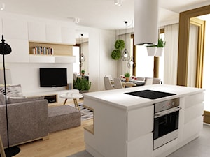 mieszkanie na ochocie 50m2 kolor biel,szarość,dąb - Kuchnia z wyspą lub półwyspem, styl skandynawski - zdjęcie od Grafika i Projekt architektura wnętrz