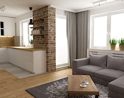 mieszkanie jasne w stylu nowoczesnym/skandynawskim 60m2 - Średni biały salon z kuchnią z tarasem / b ... - zdjęcie od Grafika i Projekt architektura wnętrz - Homebook