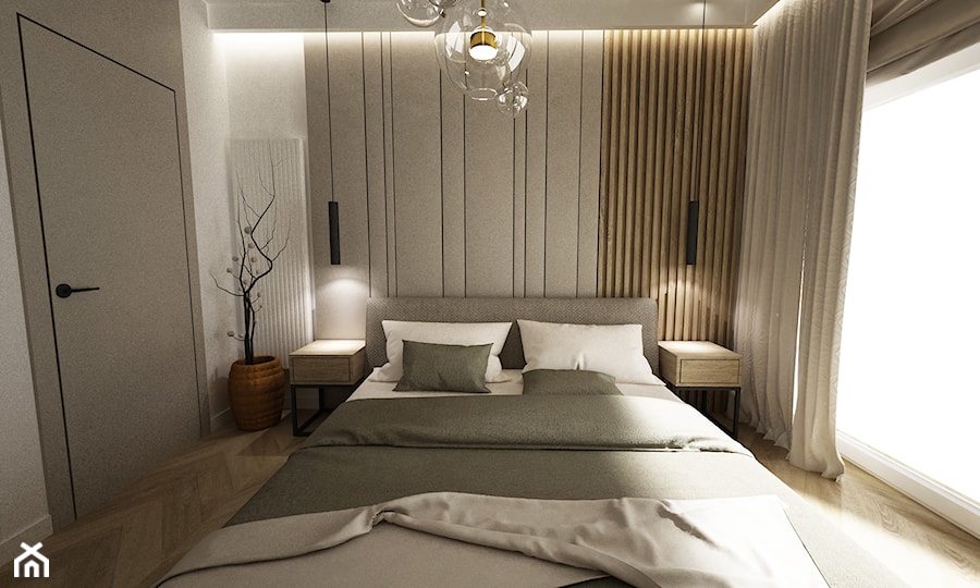 dom 300m2 szaro beż - Sypialnia, styl minimalistyczny - zdjęcie od Grafika i Projekt architektura wnętrz