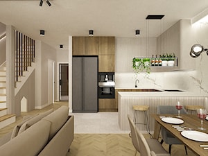 dom orzech,szarość,beż - Kuchnia, styl nowoczesny - zdjęcie od Grafika i Projekt architektura wnętrz