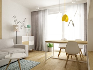 mieszkanie 45 m2 pod biuro/wynajem - Średni biały salon z jadalnią z tarasem / balkonem, styl skandynawski - zdjęcie od Grafika i Projekt architektura wnętrz