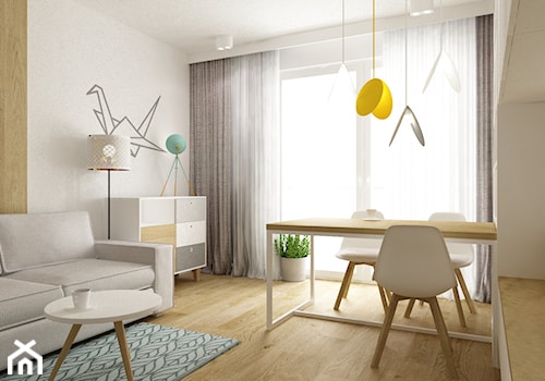 mieszkanie 45 m2 pod biuro/wynajem - Średni biały salon z jadalnią z tarasem / balkonem, styl skandynawski - zdjęcie od Grafika i Projekt architektura wnętrz