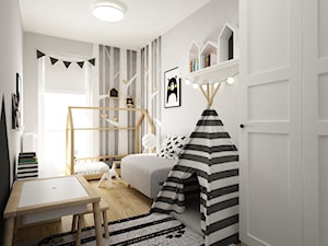 pokój dziecięcy - Średni biały czarny pokój dziecka dla dziecka dla chłopca dla dziewczynki, styl skandynawski - zdjęcie od Grafika i Projekt architektura wnętrz