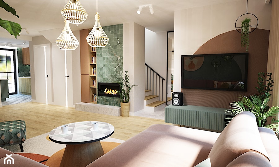 dom 230m2 "romans hiszpańsko duński" - Salon, styl nowoczesny - zdjęcie od Grafika i Projekt architektura wnętrz