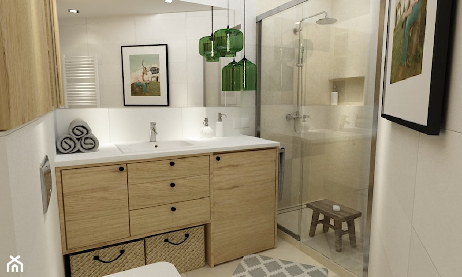 łazienki w stylu skandynawskim - Średnia bez okna łazienka, styl nowoczesny - zdjęcie od Grafika i Projekt architektura wnętrz