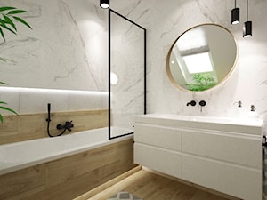dom pod warszawą 200m2 - Średnia na poddaszu z punktowym oświetleniem łazienka z oknem, styl skandynawski - zdjęcie od Grafika i Projekt architektura wnętrz